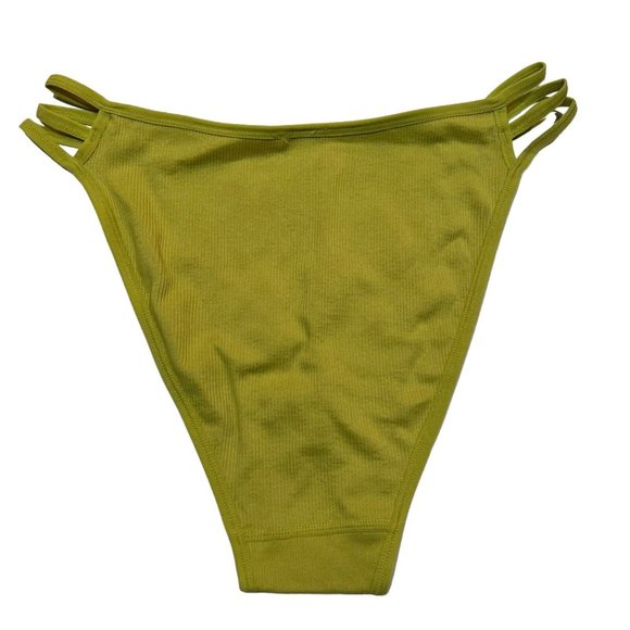 NWT AERIE High Cut Bikini Pantie Sz XS Pea Green Ribbed Gold Ring - Picture 2 of 4